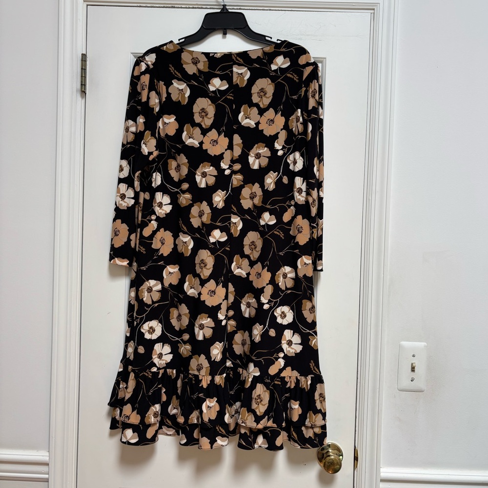 Tommy Hilfiger Orange Tan Sheath Dress 3/4 Sleeve Crew Neck